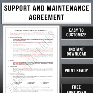 Peut inclure: Un modèle de contrat de support et de maintenance pour les entreprises. Le document comprend des sections pour l'acceptation des conditions générales, la confidentialité, l'autorisation et l'achat de plans de maintenance. Le document est disponible aux formats Word et PDF.