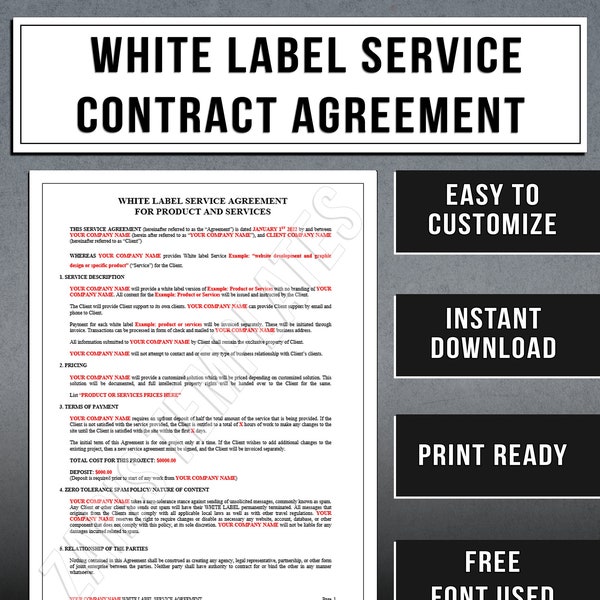 Acuerdo de servicio de marca blanca para plantilla de contrato de acuerdo de productos y servicios / Acuerdo de marca blanca / Descarga instantánea
