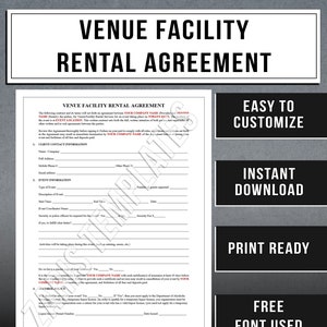 Venue Facility Rental Agreement Template | Event Space Rental Contract Form | Instant Download