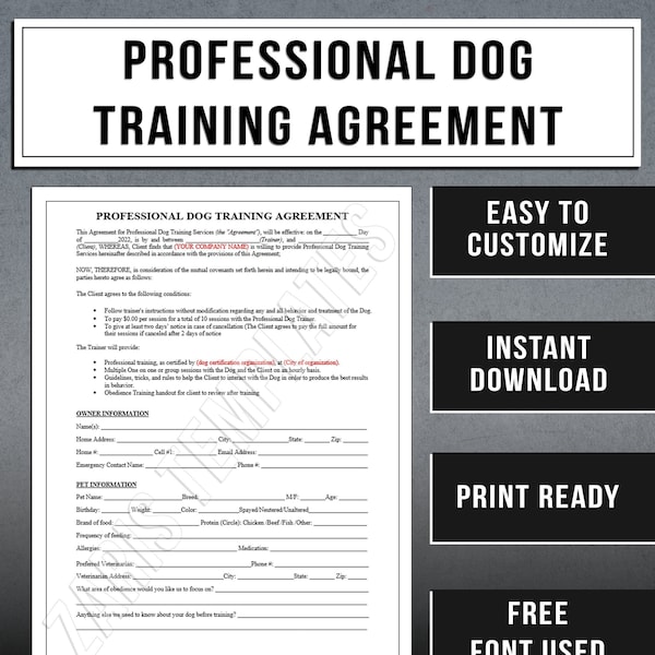 Pet Training Template Download Etsy