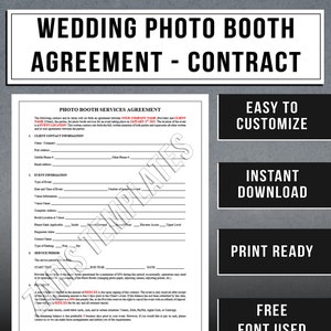 Wedding PhotoBooth Services Contract Template | Photo Booth Agreement | Instant Download