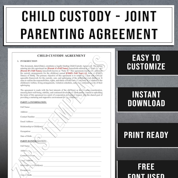Co Parent Agreement Template Etsy