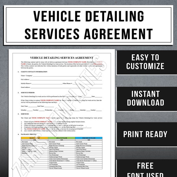 Auto Detailing Contract Etsy