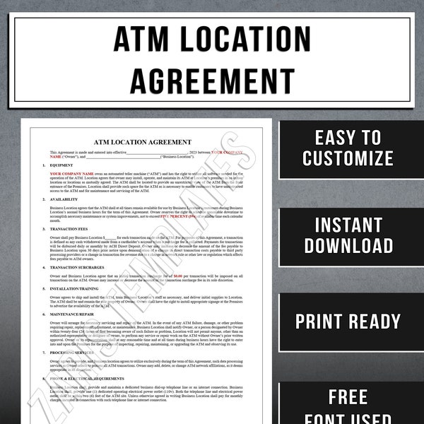 Atm Business Contract Etsy Australia