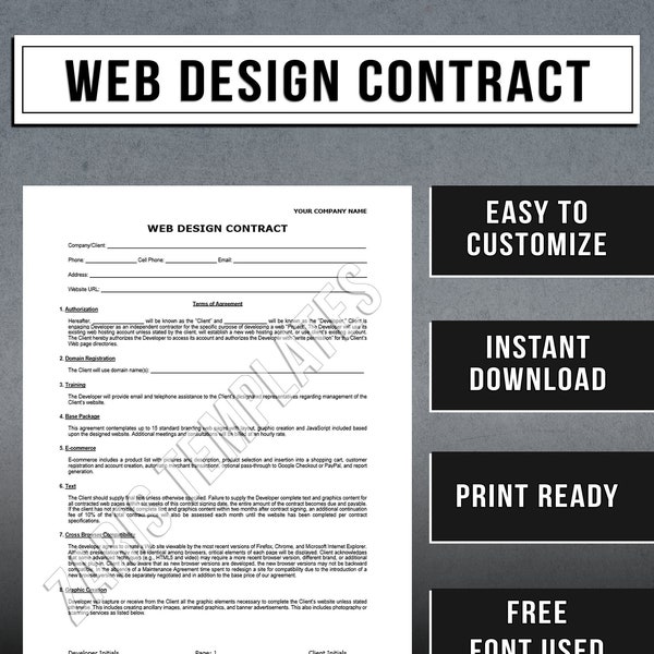 Website Design Agreement Contract Template | Web Development Agreement | Instant Download