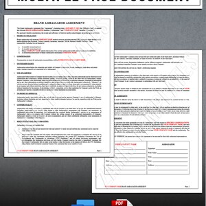 May include: A black and white legal document titled "Brand Ambassador Agreement" with the text "January 7, 2011" and "ENTER FORM OF PAYMENT HERE". The document outlines the terms and conditions of a brand ambassador agreement.