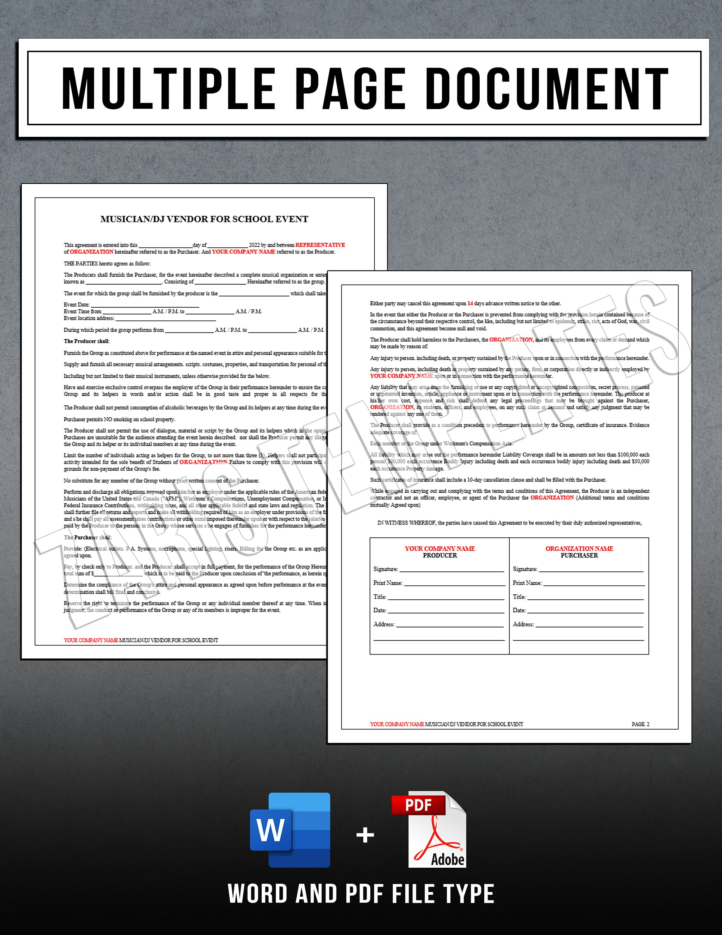 Musician DJ Vendor for School Event Contract Template | Musician Disc ...