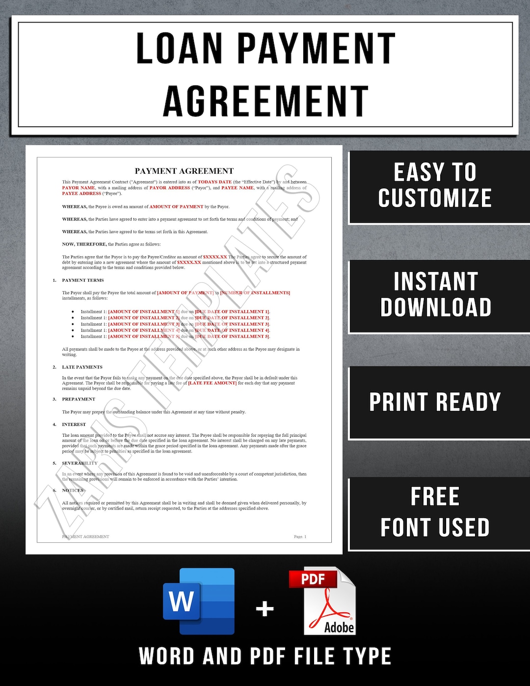 Payment Terms Template Loan Agreement Template Form Instant