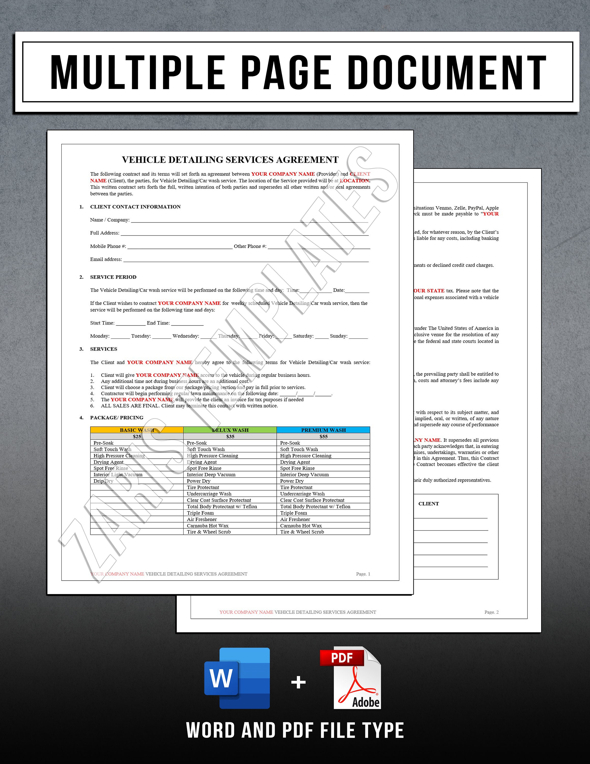 Vehicle Detailing Services Agreement Template | Auto Detailing Services ...