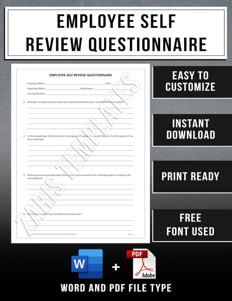 Employee Self Review Template Employee Self Evaluation Form Instant Employee Self Review Template Employee Self Evaluation Form Instant