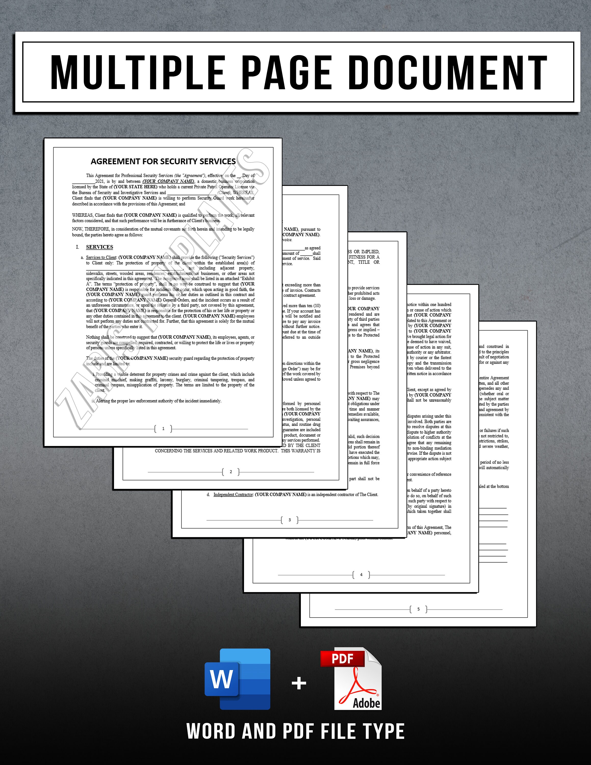 Agreement for Security Services Template | Security Guard Agreement ...