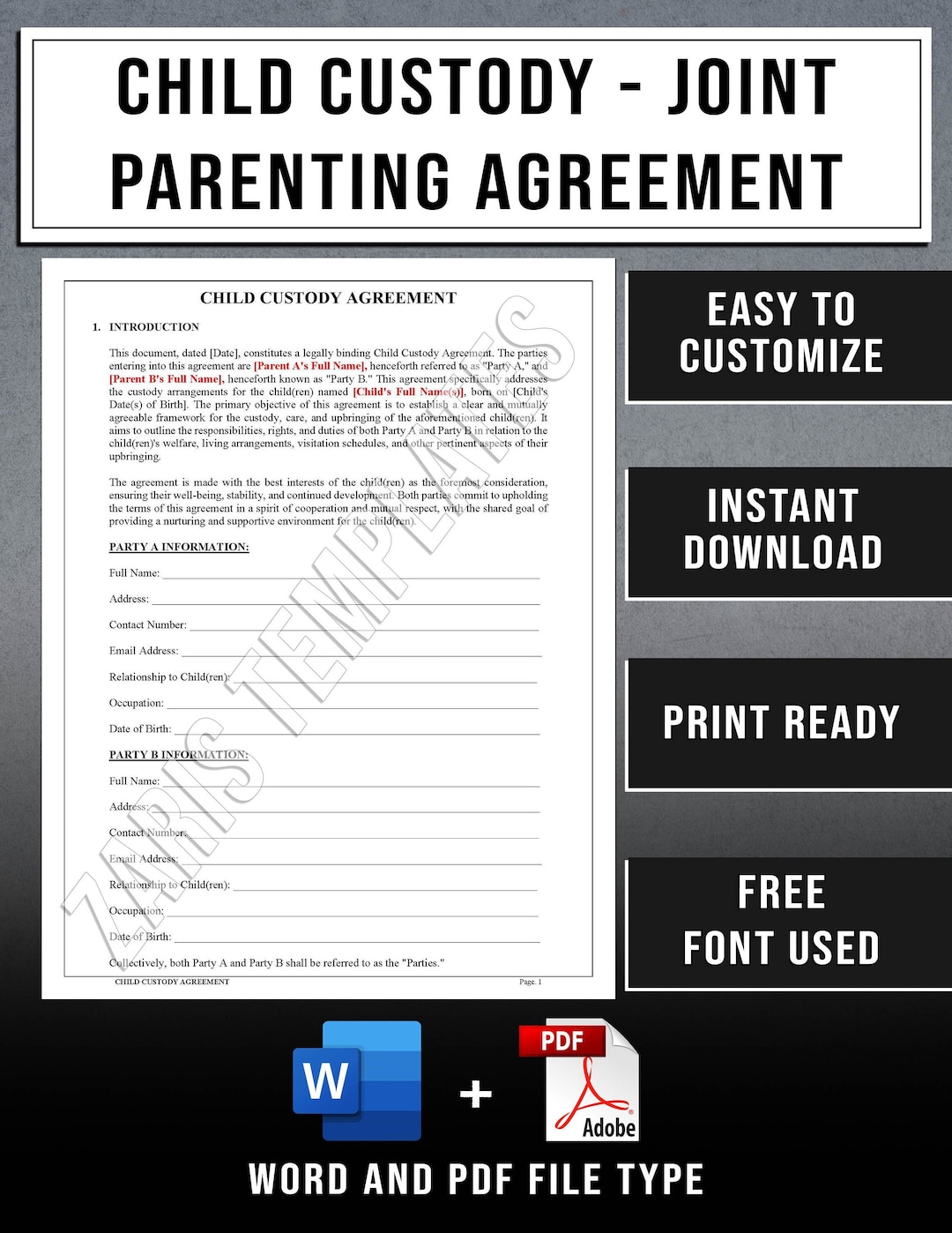 Child Custody Coparenting Agreement Template Easy Editable & Printable Child Custody Coparenting Agreement Template Easy Editable & Printable