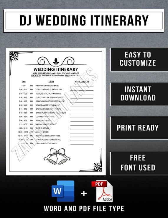 DJ WEDDING ITINERARY Template Disc Jockey Wedding Event Etsy DJ WEDDING ITINERARY Template Disc Jockey Wedding Event Etsy