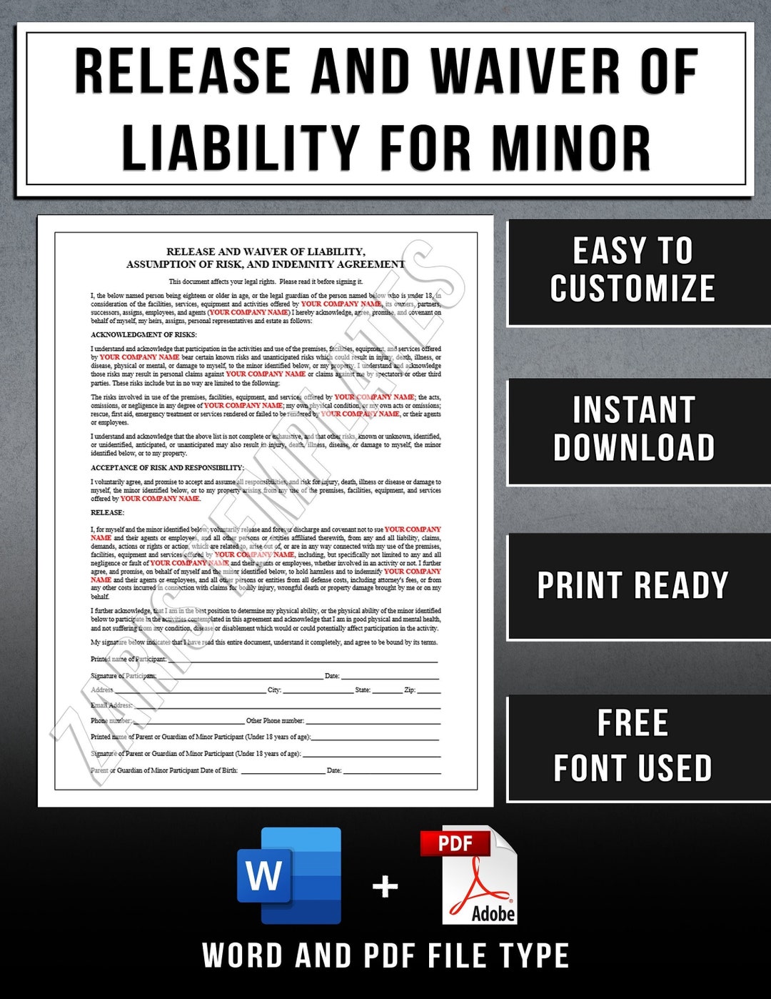 Minor Agreement.pdf Release and Waiver of Liability for Minor Agreement | Assumption of ...
