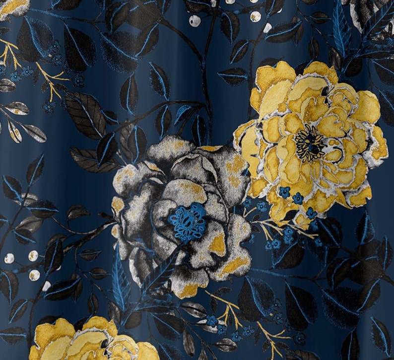 Elegant Navy Blue Floral Shower Curtain Vintage & Moody Home Etsy