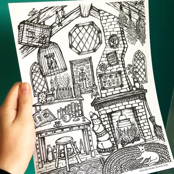 Witch's Cottage Printable Adult Coloring Page