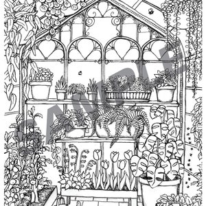 Greenhouse PrintableColoring Page Etsy Greenhouse PrintableColoring Page Etsy