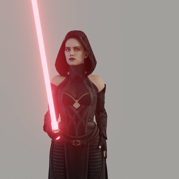 Dark Side Rey using Darth Sidious' lightsaber