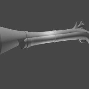 May include: A gray, 3D model of a vintage-style, single-barreled, flintlock pistol.