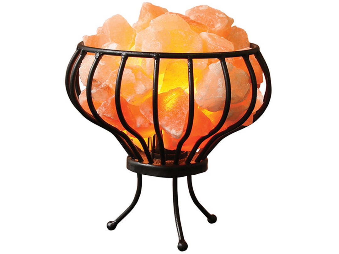 Pure himalayan salt lamp basket with salt chunks metal etsy uk