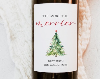 Christmas Pregnancy Announcement, Grandparents Christmas Gift, Christmas Wine Label, Christmas Baby Announcement, The more the Merrier
