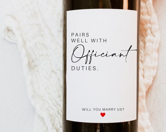 Pairs Well with Officiant Duties, Personalized Officiant Wine Label, Officiant Gift, Officiant Proposal, Officiant Gift for Men