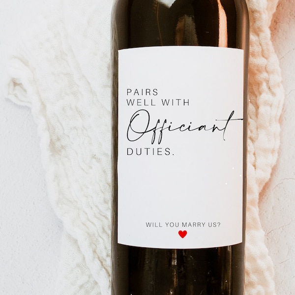 Pairs Well with Officiant Duties, Personalized Officiant Wine Label, Officiant Gift, Officiant Proposal, Officiant Gift for Men