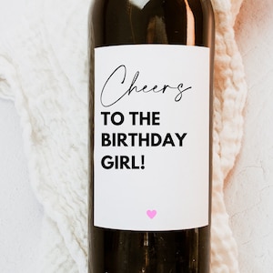 Saluti alla ragazza di compleanno, etichetta del vino, etichetta del vino di compleanno, biglietto di compleanno divertente, buon compleanno, regalo per lei, ragazza di compleanno