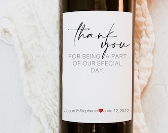 Thank You for Being a part of our Wedding, Thank You Wedding Gift, Wedding Day Gift for Helper, Wine Labels, Thank You Card, Custom Gift