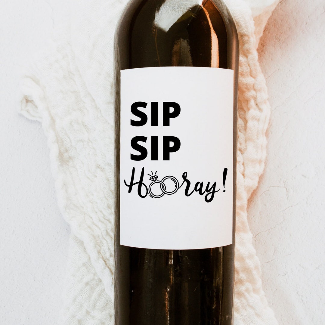 50 Etichette Personalizzate Per Mini Bottiglie Champagne – Sip Sip Hooray, Lino Bianco Con Spago - 3
