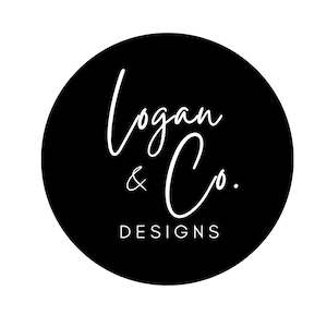 May include: Black and white logo with the text "Logan & Co. DESIGNS" in a circle.