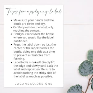 May include: Tips for applying a label to a bottle. The text includes instructions on how to remove, position, and smooth the label to prevent air bubbles.