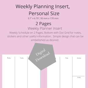 Vertical Weekly Planner with Dot Grid Insert Personal Size, Digital Download, Printable Insert// 2 Pages/