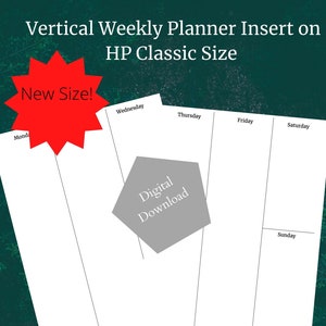 Vertical Weekly Planner with Dot Grid Insert HP Classic, Digital Download, Printable Insert// 2 Pages/Bones Notes and Dot Grid Page