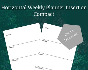 Planificador semanal horizontal con inserción de cuadrícula de puntos compacta, descarga digital, inserción imprimible// 2 páginas/notas de huesos y página de cuadrícula de puntos
