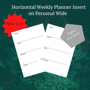 Horizontal  Weekly Planner with Dot Grid Insert Personal Wide, Digital Download, Printable Insert// 2 Pages/Bones Notes and Dot Grid Page