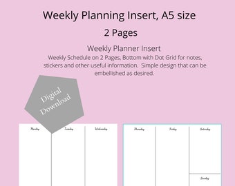Vertical Weekly Planner Insert with Dot Grid