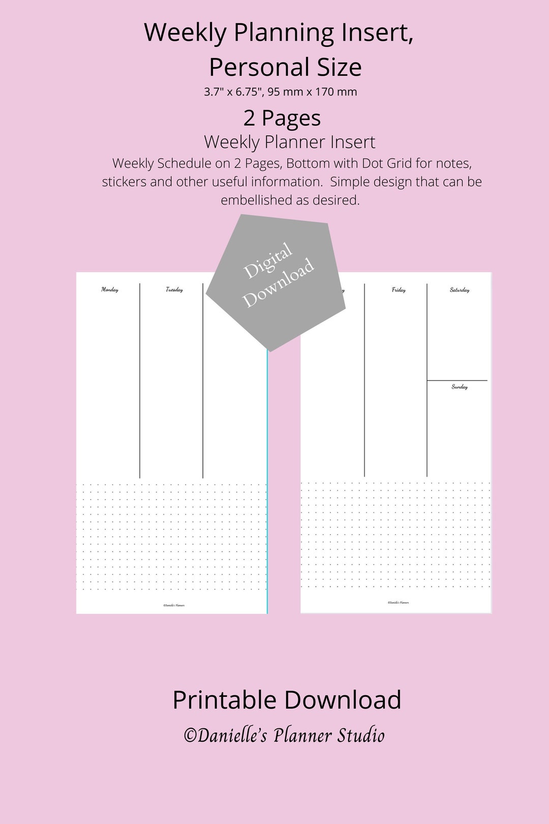 Vertical Weekly Planner With Dot Grid Insert Personal Size, Digital ...