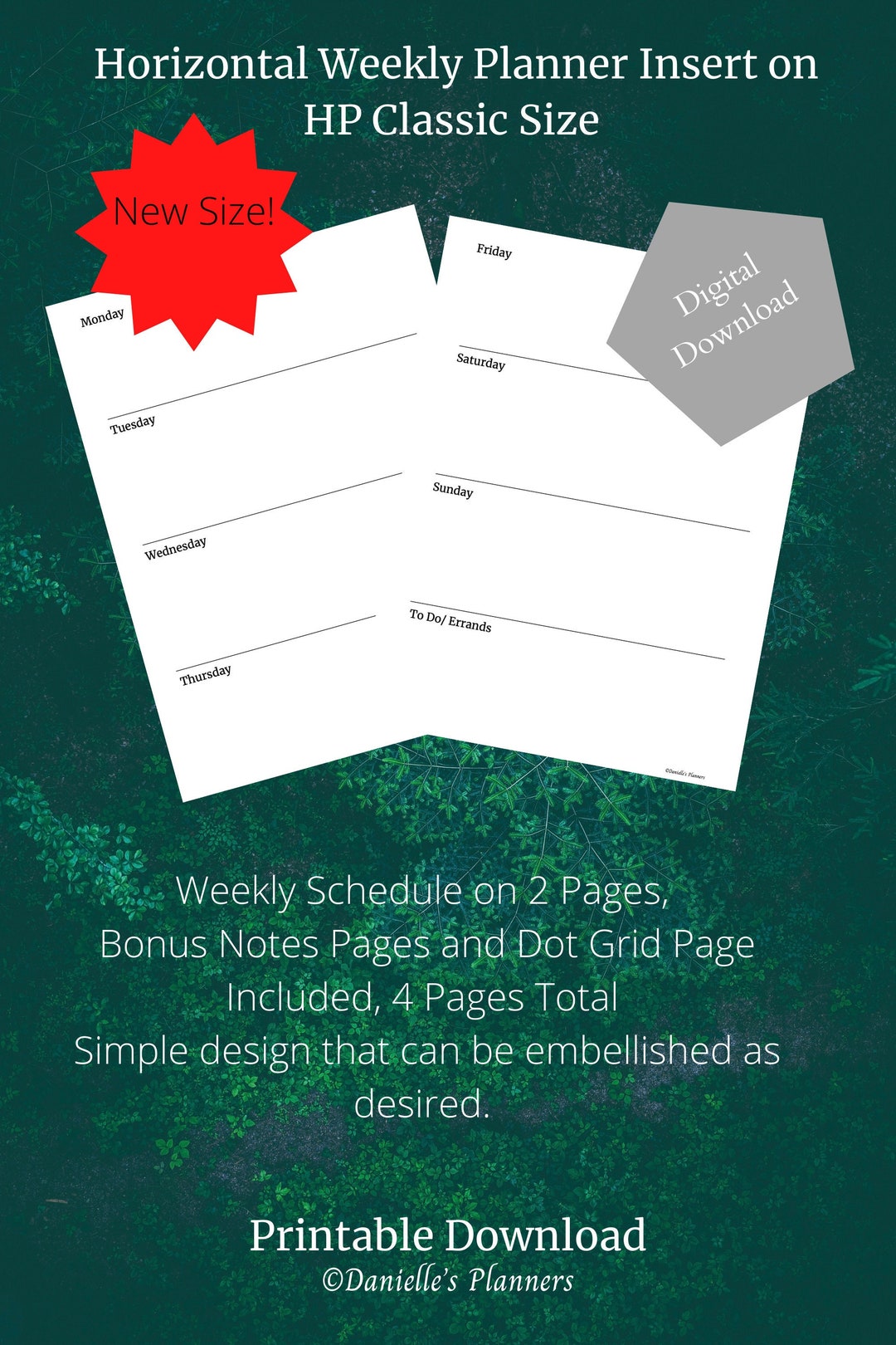 Horizontal Weekly Planner With Dot Grid Insert HP Classic, Digital ...