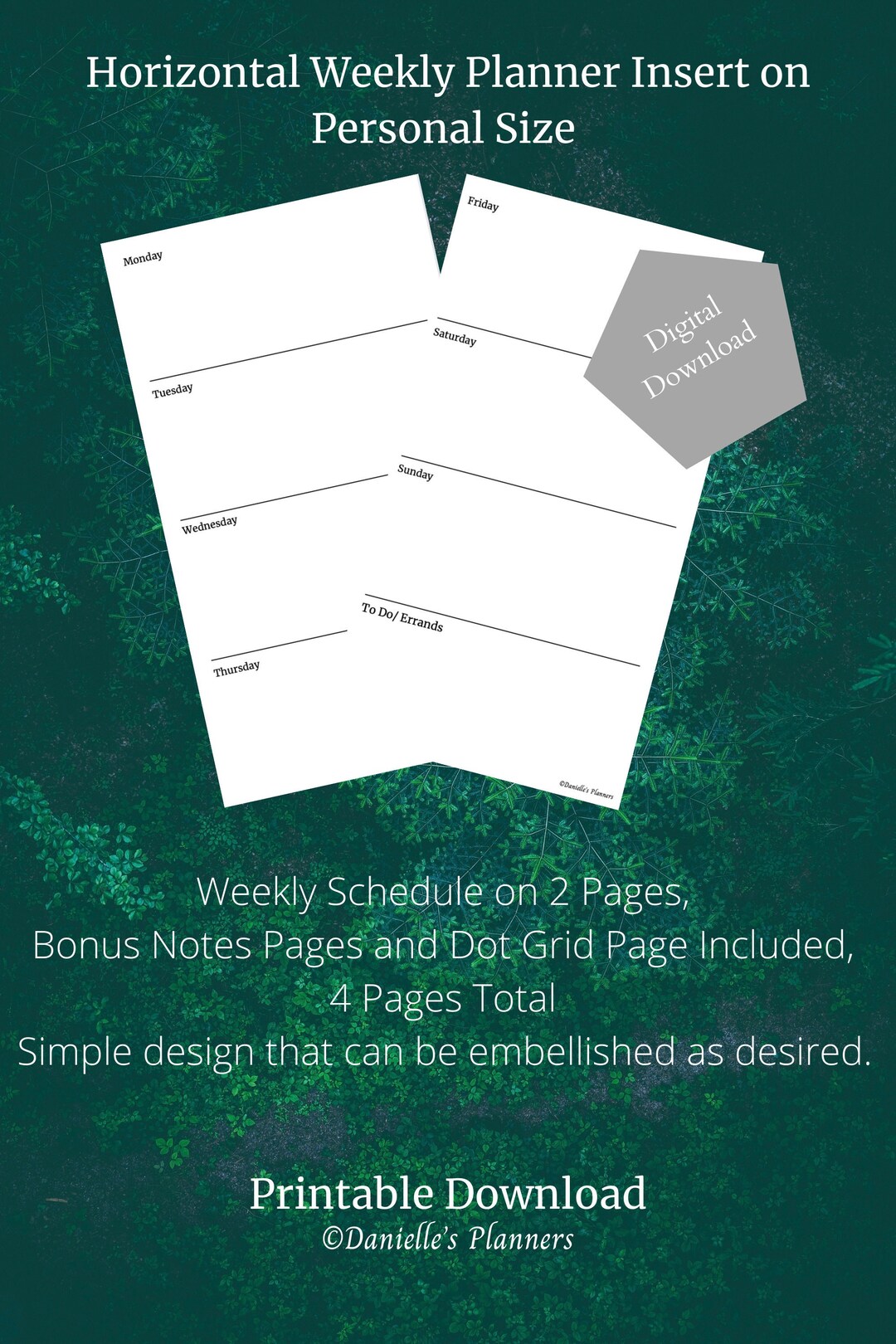 Horizontal Weekly Planner With Dot Grid Insert Personal Size, Digital ...