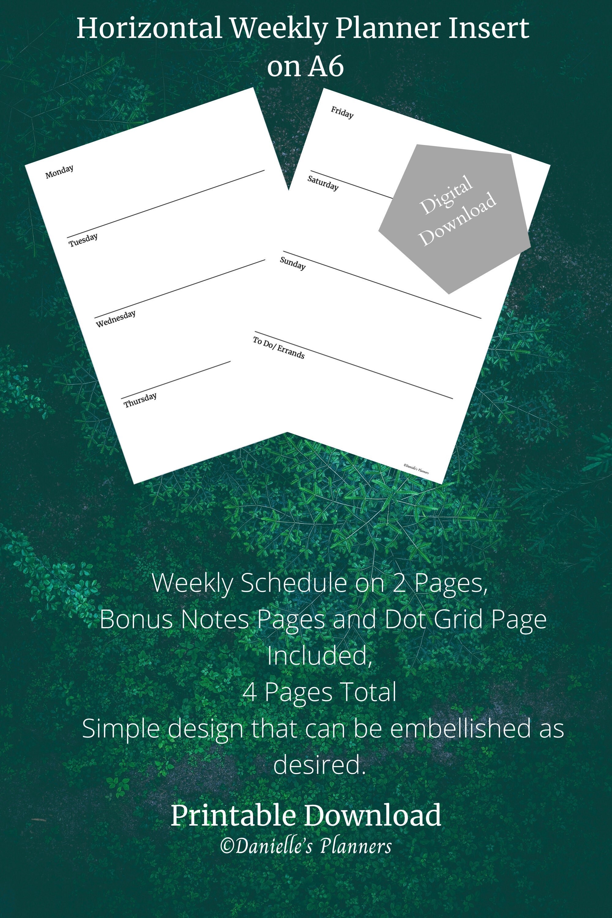 Horizontal Weekly Planner With Dot Grid Insert A6, Digital Download ...