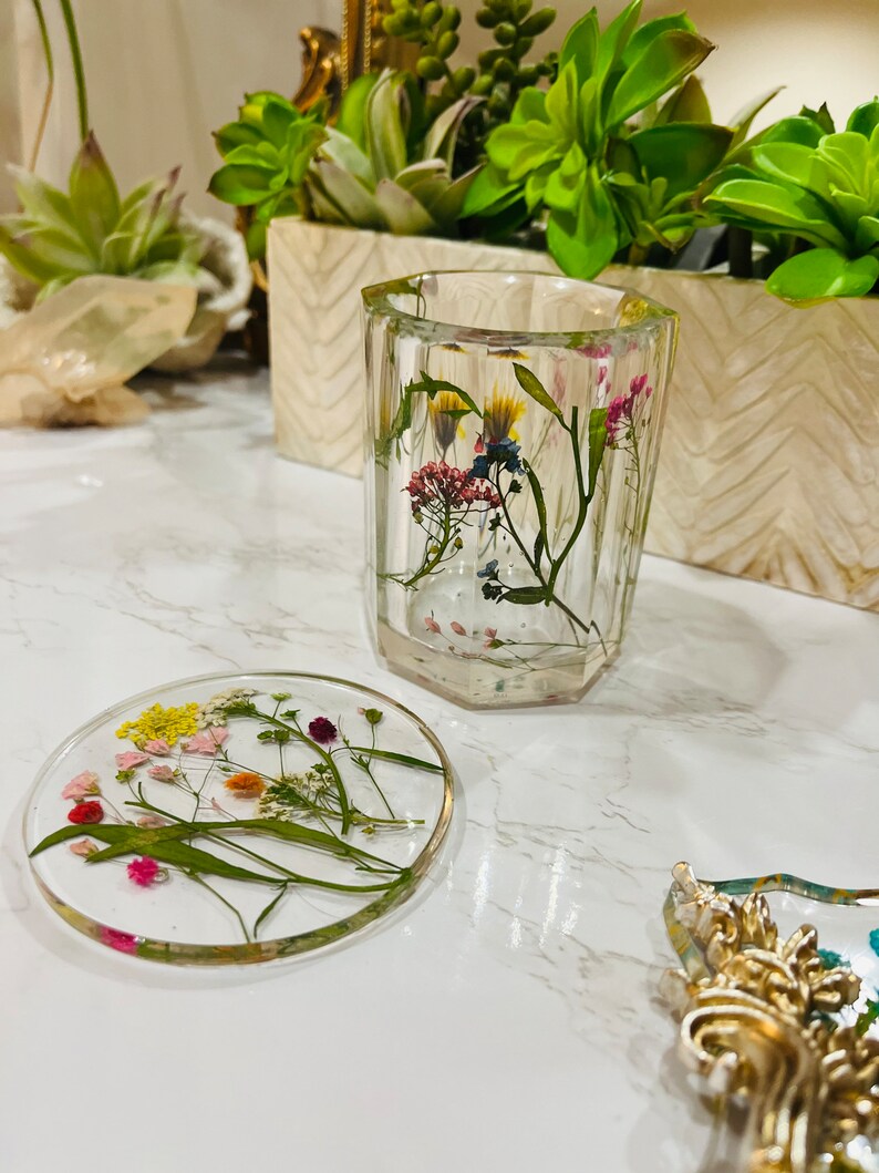 Pressed Dried Flower Resin Tray and Coaster Set Dried Flower Etsy