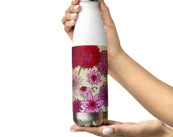 Rosa Wildblumen Edelstahl Wasserflasche