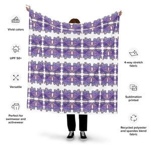 Abstract Blue Flower Recycled Polyester Fabric