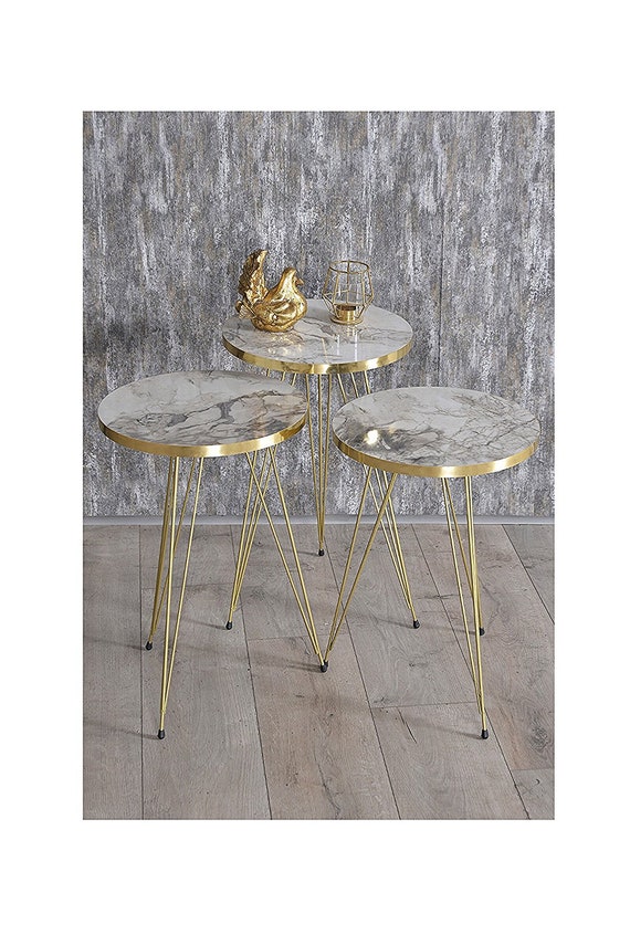 Gold Nest of Tables Nesting Coffee Tables Wood Nesting Etsy