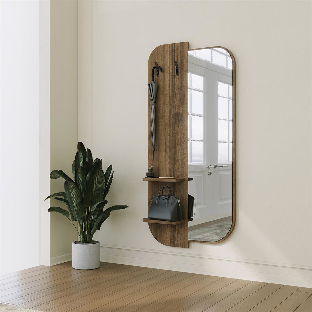 Entryway Full Length Wall Mirror With Shelfmodern Entry Wood