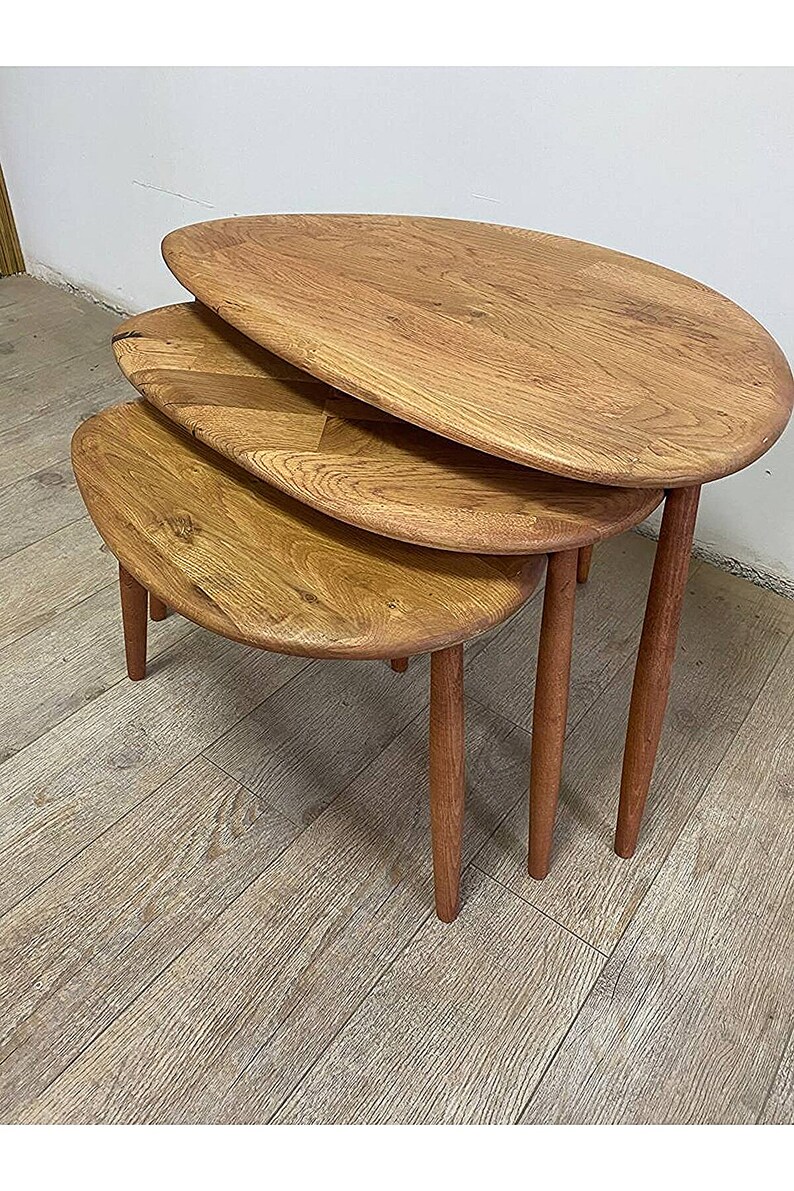 Solid Wood Nesting Table Set of 3walnut Mid Century Modern Etsy