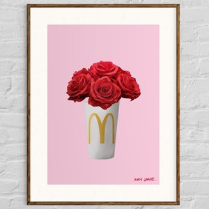 McLove Is In The Air - digital download of McDonalds art, red roses, Valentine’s Day gift, floral art, pop art, art for games room or bar