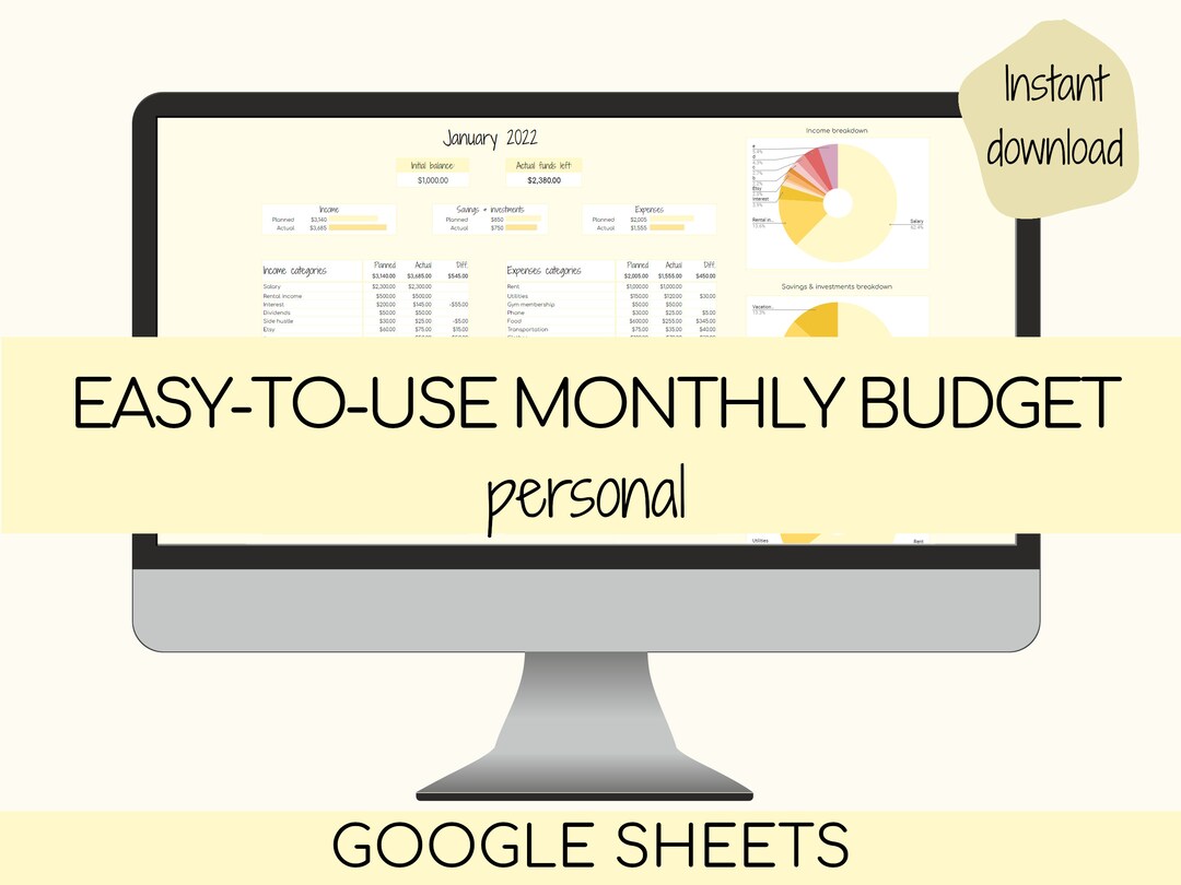 Simple Monthly Digital Budget Spreadsheet | Google Sheets Template ...