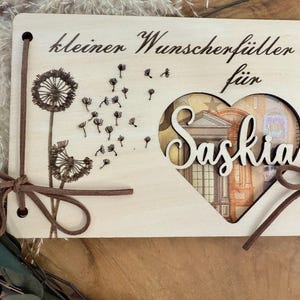 Geldgeschenk kleiner Wunscherfüller personalisiert mit Namen für jeden Anlass geeignet. Geldgeschenkkarte aus Holz für Geburtstag, Hochzeit